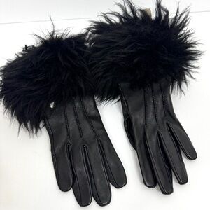 UGG Black Leather Gloves NEW With Fur Trim Size S